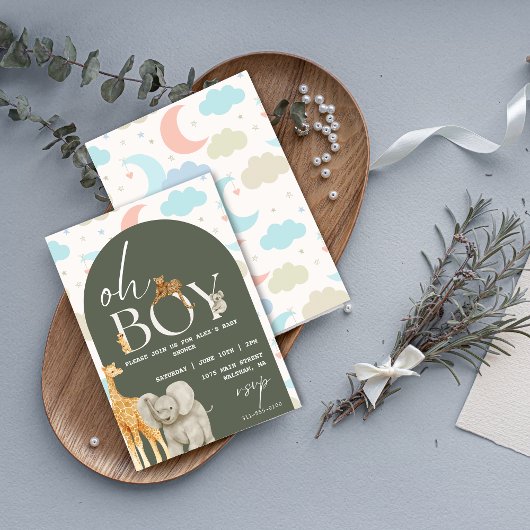 Oh boy! Safari Animals Baby shower uitnodiging