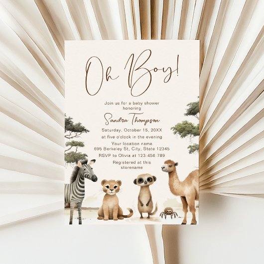 Oh Boy Safari Animals Baby shower Uitnodiging