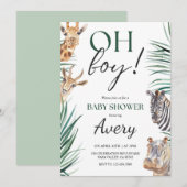 Oh Boy Safari Animals Baby shower Uitnodiging (Voorkant / Achterkant)