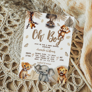 Oh Boy Safari Animals Boho Baby shower Kaart