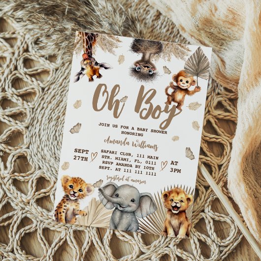 Oh Boy Safari Animals Boho Baby shower Kaart