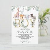 Oh Boy Safari Animals Greenery Baby shower Kaart (Staand voorkant)