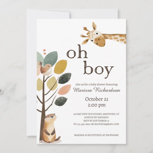 Oh Boy Safari Baby shower Dieren Kaart (Voorkant)