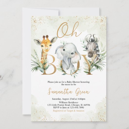 Oh Boy Safari Baby shower Dieren Kaart (Voorkant)