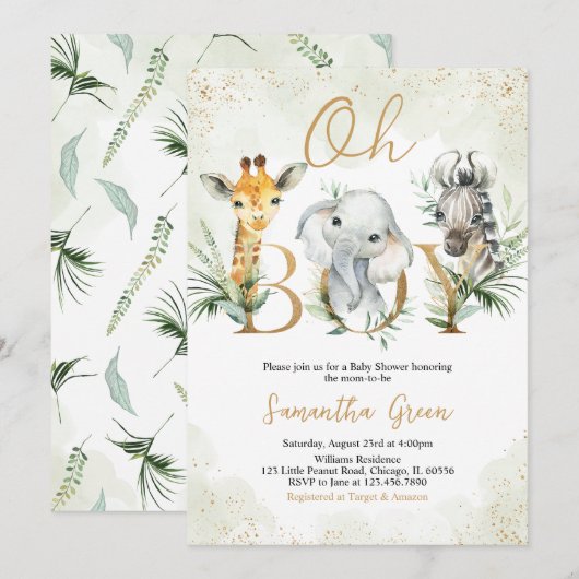 Oh Boy Safari Baby shower Dieren Kaart (Voorkant / Achterkant)