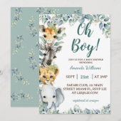 Oh Boy Safari Baby shower Dieren Kaart (Voorkant / Achterkant)