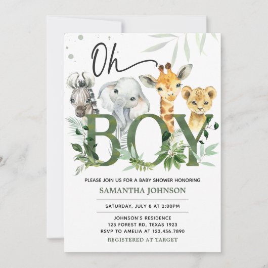 Oh Boy Safari Baby shower Kaart (Voorkant)