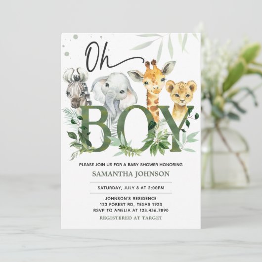 Oh Boy Safari Baby shower Kaart (Staand voorkant)