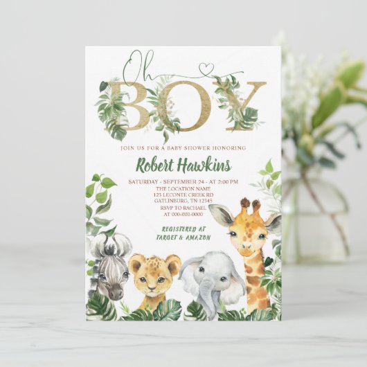 Oh Boy Safari Baby shower Uitnodiging (Staand voorkant)