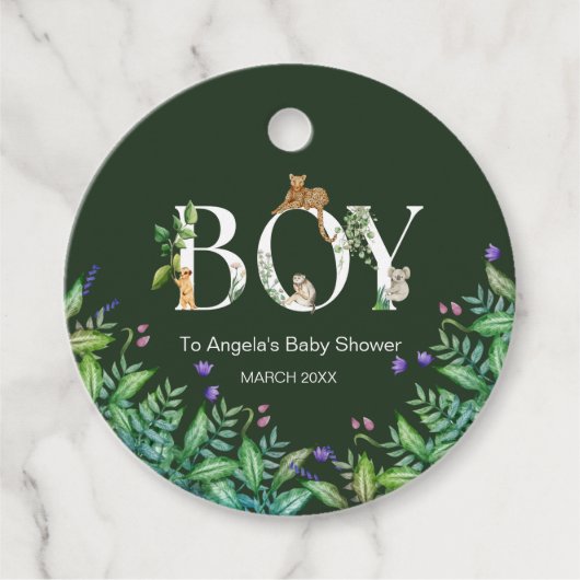 Oh boy Safari Dier Oerwoud Groen Baby shower Bedankjes Labels (Voorkant)