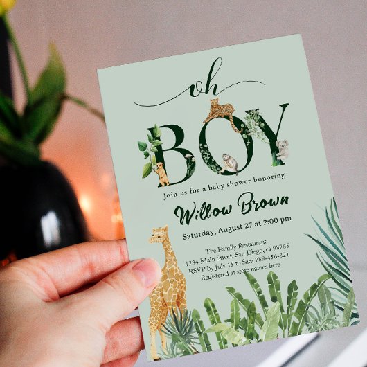 Oh Boy Safari Dier Oerwoud Groen Baby shower Kaart