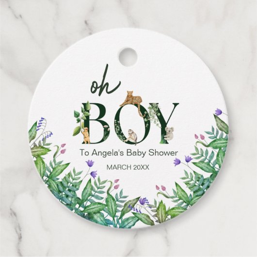 Oh boy Safari Dier Oerwoud Wit Baby shower Bedankjes Labels (Voorkant)