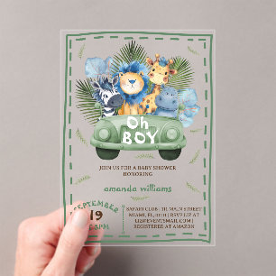 Oh Boy Safari Dieren baby shower Acryl Uitnodigingen