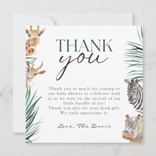 Oh Boy Safari Dieren Baby shower Dank u wel! (Voorkant)