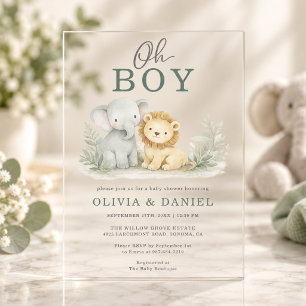 Oh Boy Safari Dieren Koppels Baby Shower Acryl Uitnodigingen