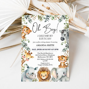 Oh Boy Safari Foliage Baby shower Uitnodiging