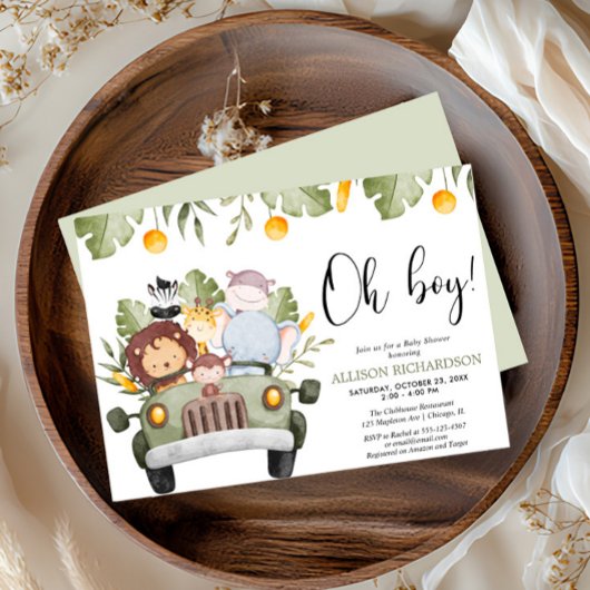 Oh Boy Safari jungle dieren jongens baby shower Kaart