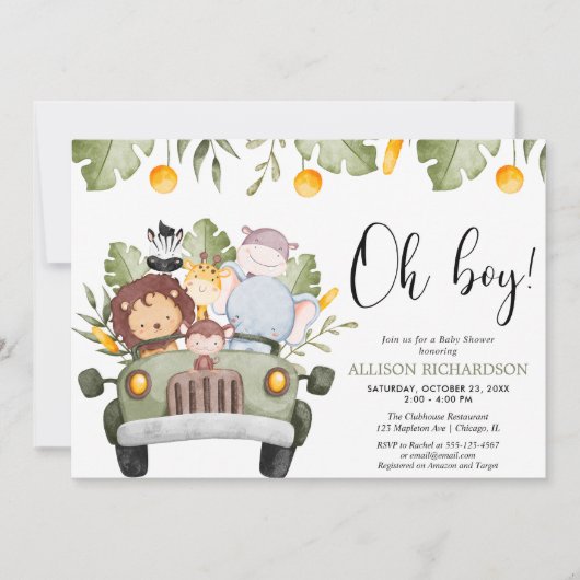 Oh Boy Safari jungle dieren jongens baby shower Kaart (Voorkant)