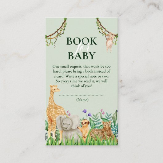 Oh Boy Safari Oerwoud Baby shower Boek voor Baby Informatiekaartje (Voorkant)
