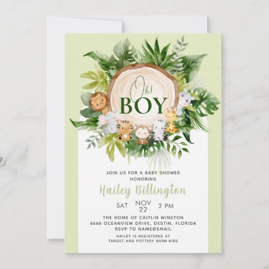 Oh Boy Safari Oerwoud Dieren Baby shower Kaart (Voorkant)