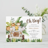 Oh Boy Safari Oerwoud Zoo Animals Boy Baby shower Kaart (Staand voorkant)