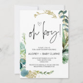 Oh Boy Schattige Baby shower Party Green Eucalyptu Kaart (Voorkant)