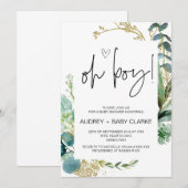 Oh Boy Schattige Baby shower Party Green Eucalyptu Kaart (Voorkant / Achterkant)