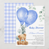 Oh Boy Schattige Beer Blue Balloons Boy Baby showe Kaart (Voorkant / Achterkant)