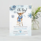 Oh Boy Schattige Blue Deer Snowflake Baby Boy Show Kaart (Staand voorkant)