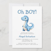 Oh Boy Schattige Blue Dinosaur Baby shower Kaart (Voorkant)