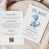 Oh Boy Schattige Blue Dinosaur QR Code Baby shower Kaart