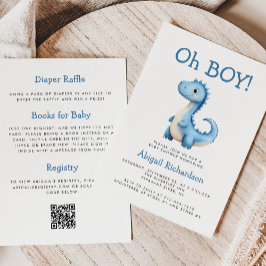 Oh Boy Schattige Blue Dinosaur QR Code Baby shower Kaart