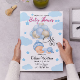 Oh Boy Schattige Blue Waterverf Baby Boy Shower Kaart