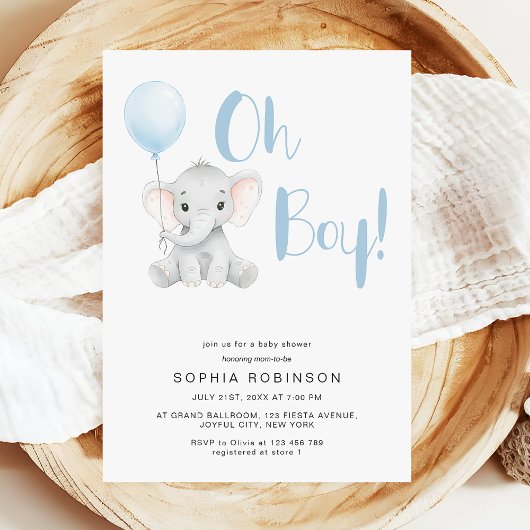 Oh Boy Schattige Elephant Pastel Baby shower Kaart