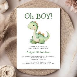 Oh Boy Schattige Green Dinosaur Baby shower Kaart