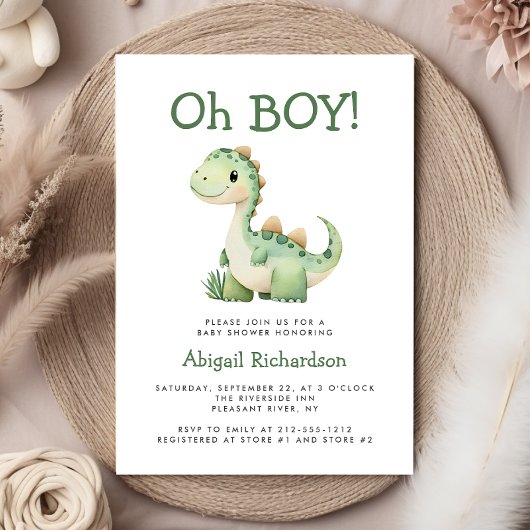 Oh Boy Schattige Green Dinosaur Baby shower Kaart