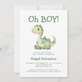 Oh Boy Schattige Green Dinosaur QR Code Baby showe Kaart (Voorkant)