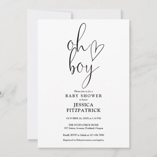 Oh boy Schattige hart script alles in één Baby sho Kaart (Voorkant)