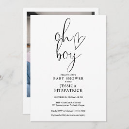 Oh Boy Schattige Heart Script Foto Baby shower Kaart