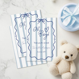 Oh Boy Schattige Modern Blue Stripes Baby shower Bedankkaart