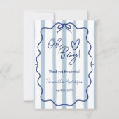 Oh Boy Schattige Modern Blue Stripes Baby shower Bedankkaart (Voorkant)
