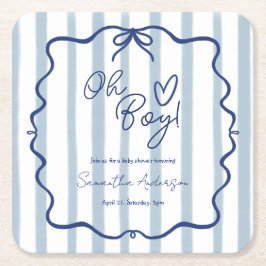 Oh Boy Schattige Modern Blue Stripes Baby shower Kartonnen Onderzetters