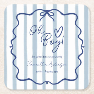 Oh Boy Schattige Modern Blue Stripes Baby shower Kartonnen Onderzetters