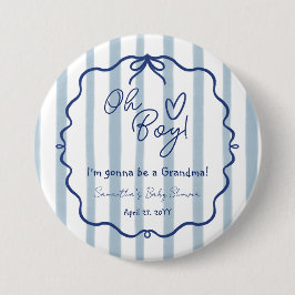 Oh Boy Schattige Modern Dusty Blue Baby shower Oma Ronde Button 7,6 Cm