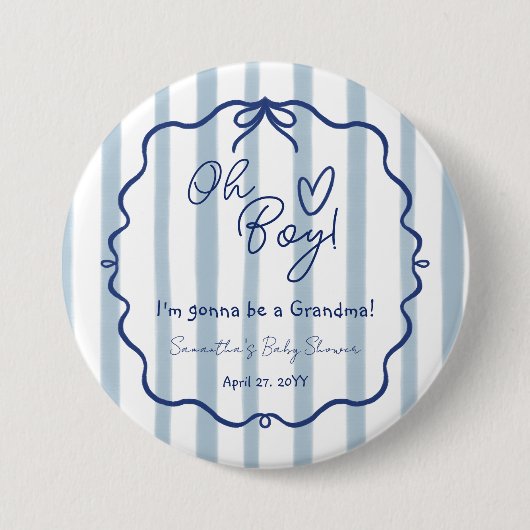Oh Boy Schattige Modern Dusty Blue Baby shower Oma Ronde Button 7,6 Cm (Voorkant)