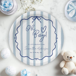 Oh Boy Schattige Modern Dusty Blue Baby shower Papieren Bordje
