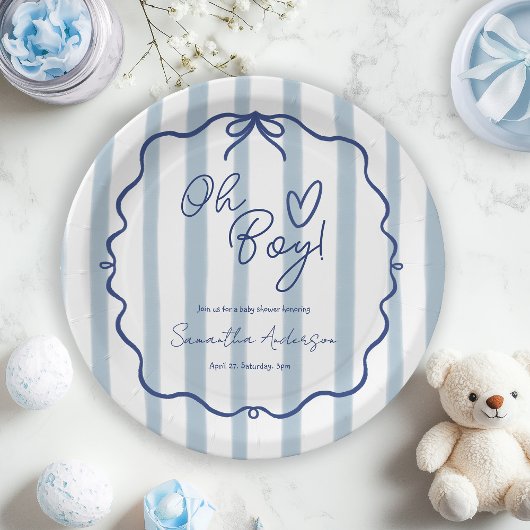 Oh Boy Schattige Modern Dusty Blue Baby shower Papieren Bordje
