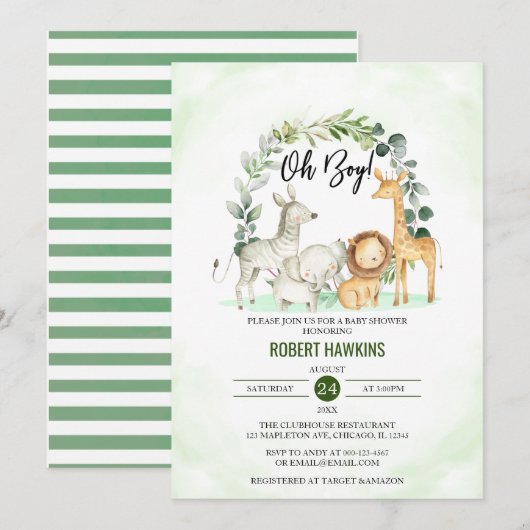 Oh Boy Schattige Oerwoud Safari Animals Baby showe Kaart (Voorkant / Achterkant)