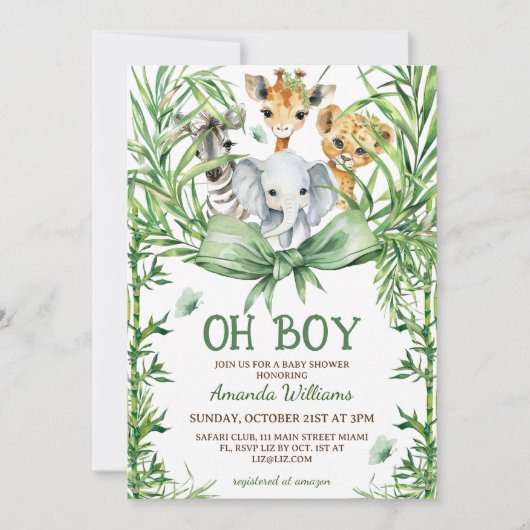 Oh Boy Schattige Safari Animals Baby shower Kaart (Voorkant)
