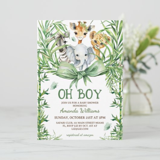 Oh Boy Schattige Safari Animals Baby shower Kaart (Staand voorkant)